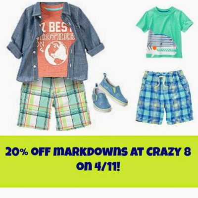 Crazy 8: Extra 20% off Markdowns on 4/11!