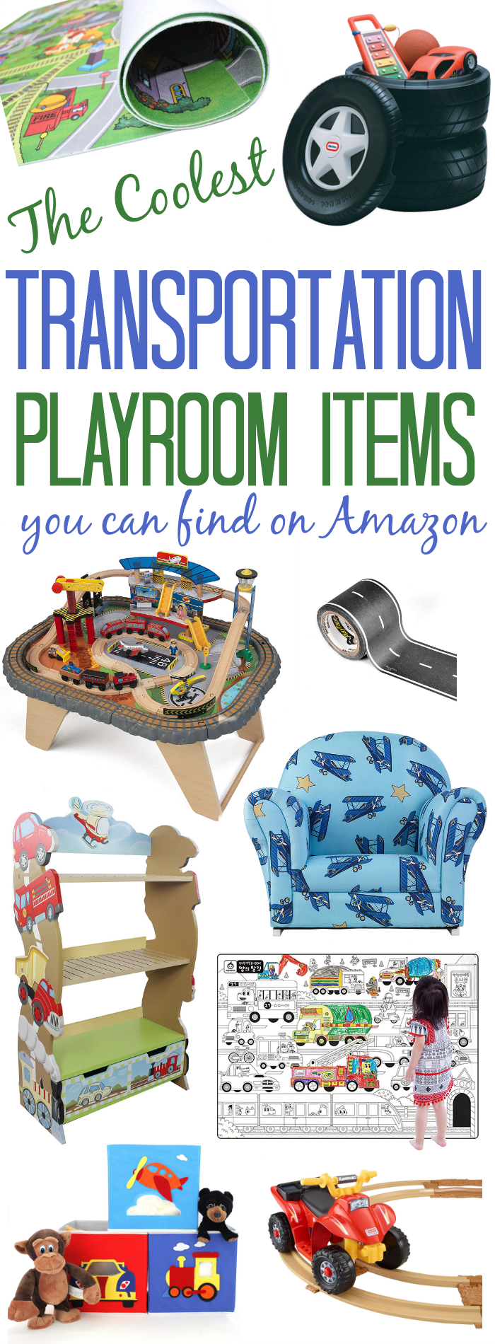 We found the coolest items for a Transportation Play room! And they're all available on Amazon! 